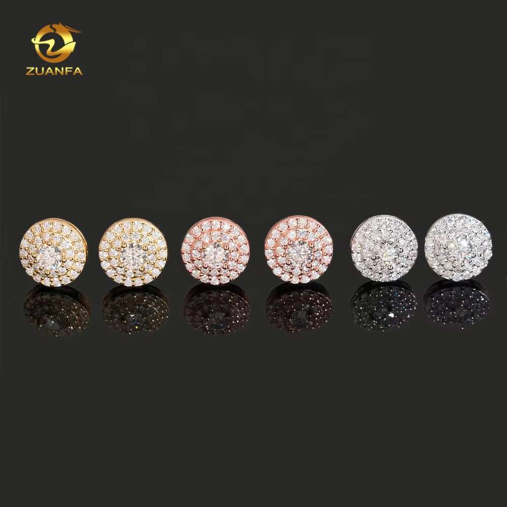 Pass Diamond Tester Fashion Stud 925 Sterling Silver Hip Hop Round Iced Out VVS Moissanite Earrings