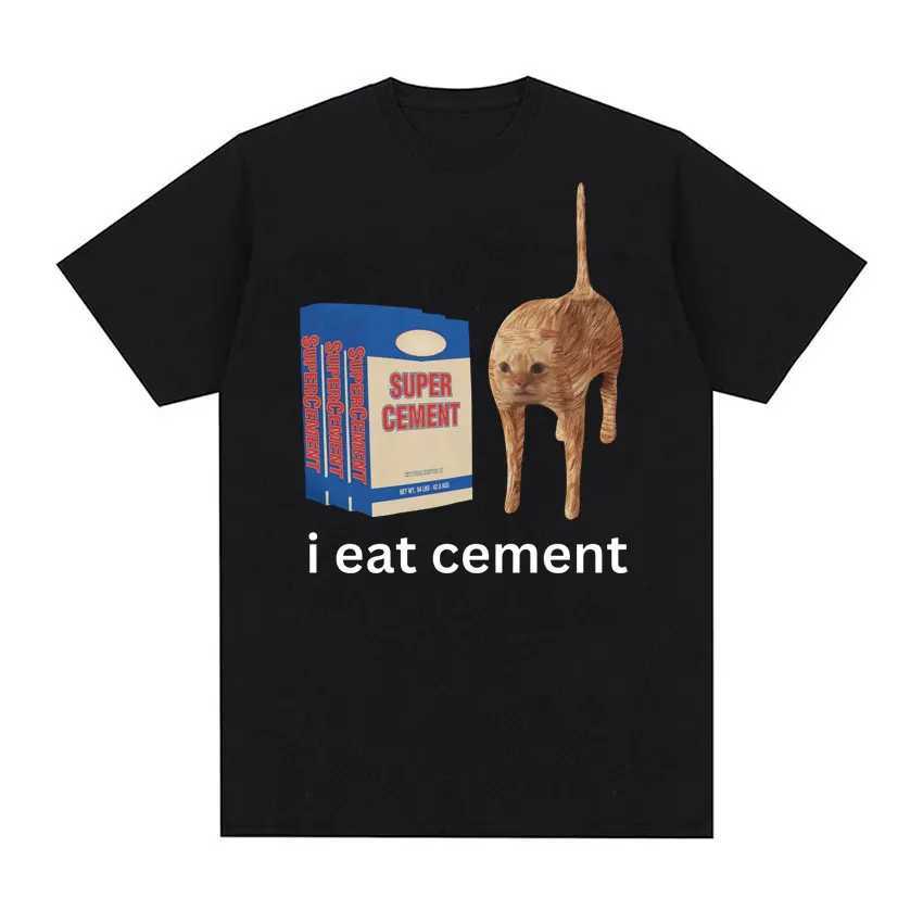 I eat cement cursed cat interesting meme T-shirt mens fashionable casual short sleeved T-shirt mens ultra-fine cotton T-shirt topXJ250409