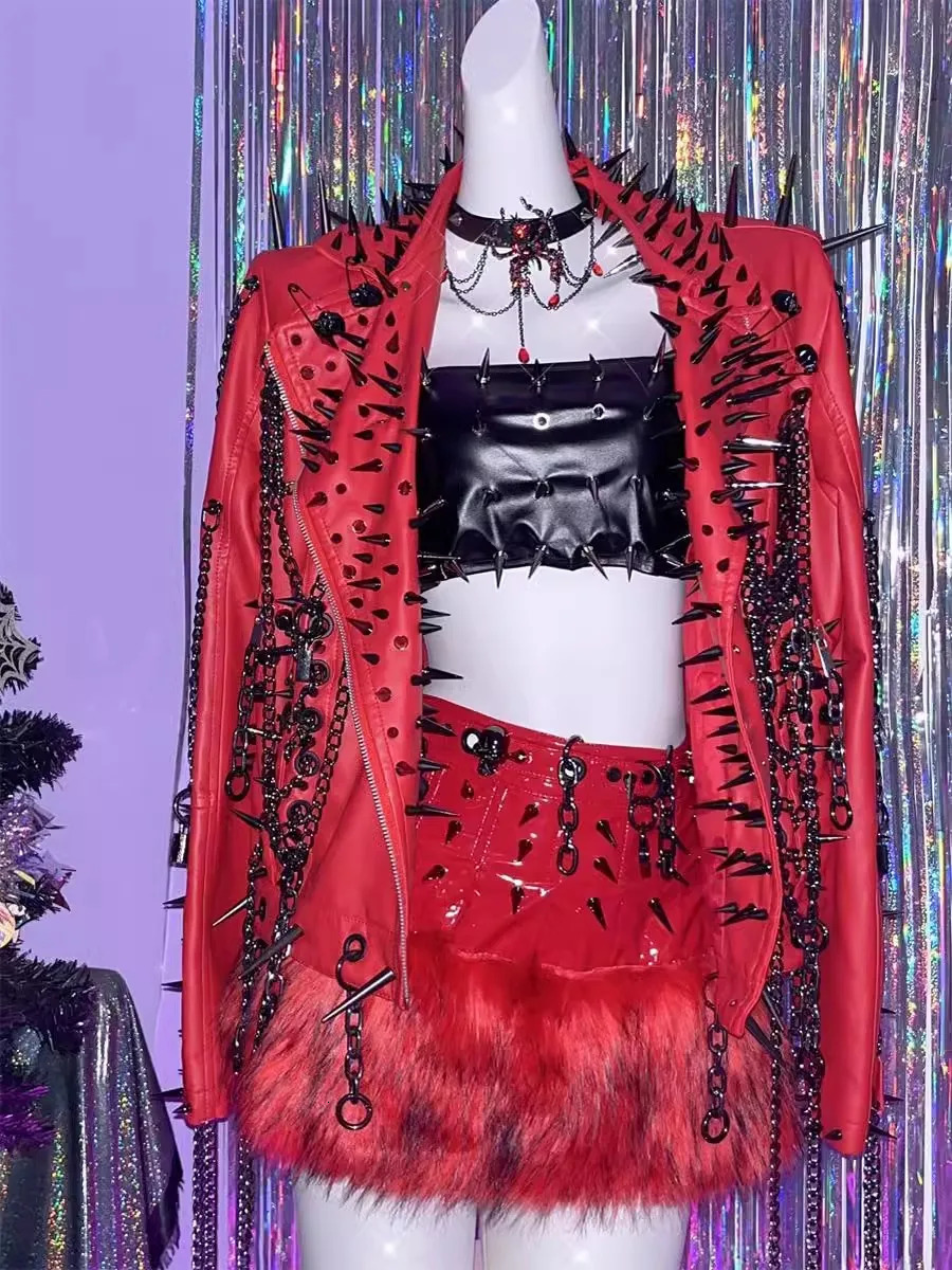 Mauroicardi Spring Autumn Short Retro Red Pu Leather Jacket Womens y ner Punk Style Y2K Clothing Gothic Street 250409