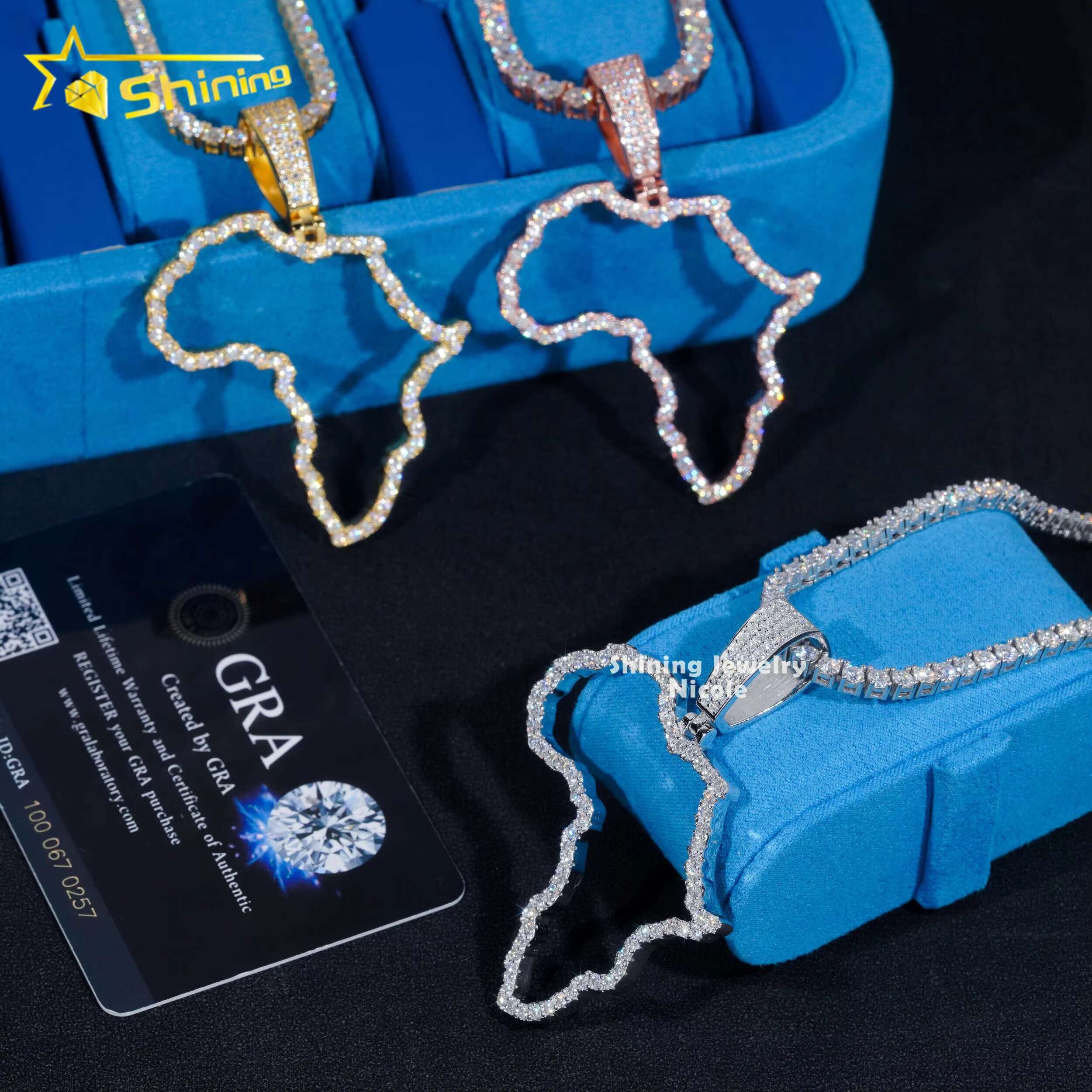 New Arrivals Special Hollow Africa Map Custom 925 Silver Iced Out VVS Moissanite Pendant