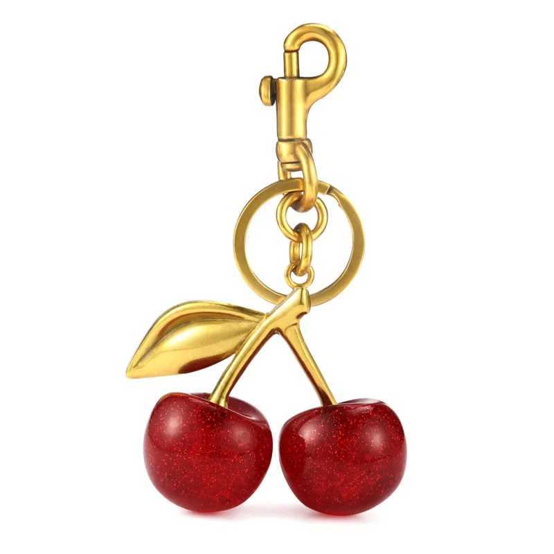 Red cherry pendant keychain womens cute packaging decoration multifunctional jewelry car key Accor Tren charm keychainXJ250409