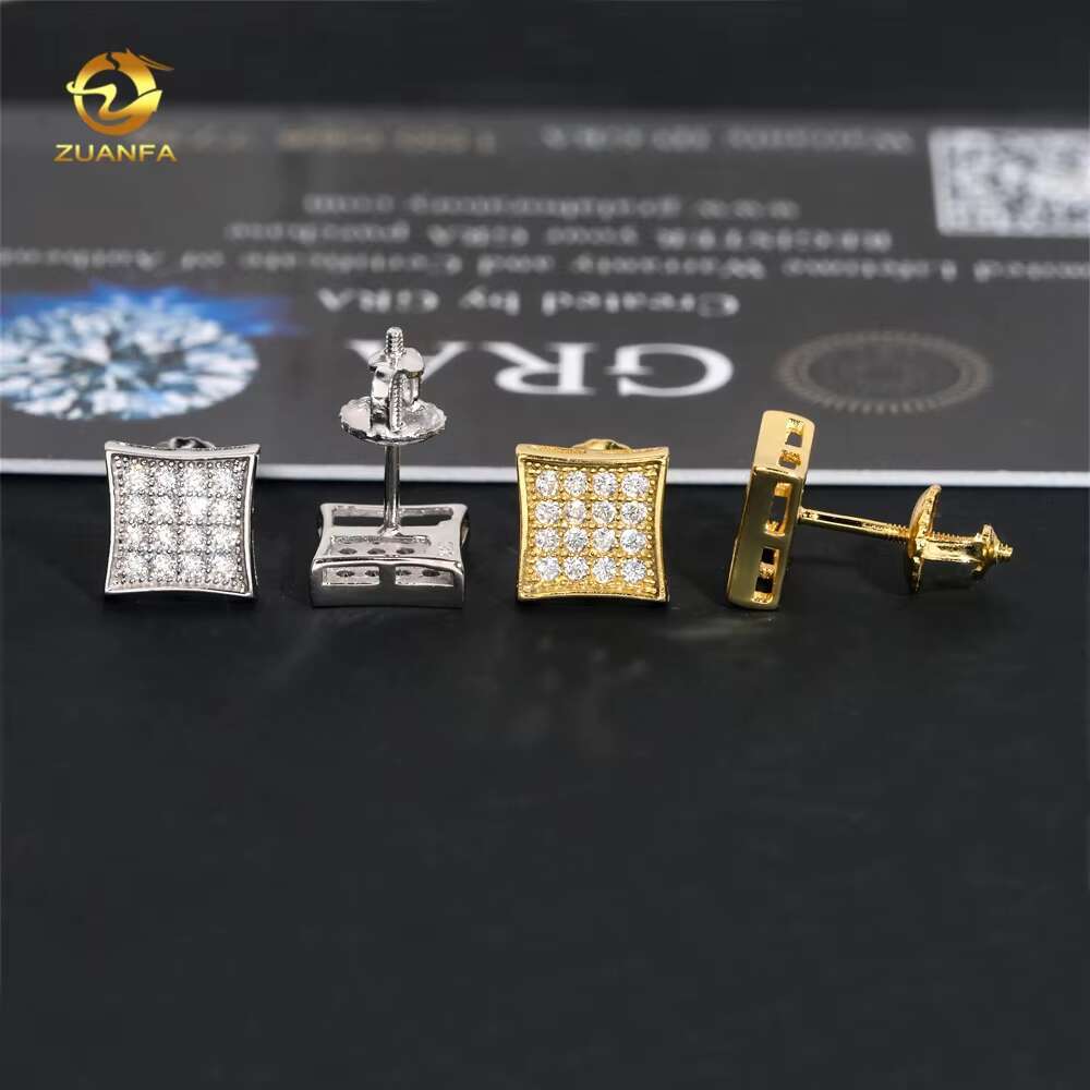 Pass Diamond Tester 925 Sterling Silver Iced Out Moissanite Hip Hop Square Shape Diamond Earrings