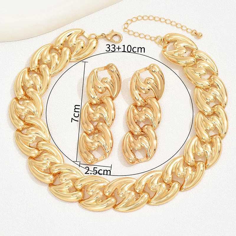 2PCS set large Cuban chain earrings necklace set gold short and chubby chain necklace retro necklace Y250408