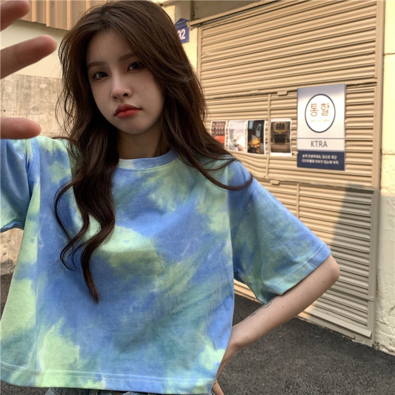 2025S Designer Women S T Shirt Tie Dyed Sleeved T Shirt Women S Summer New Design With Exposed Navel Short Style Spicy Girl Trendy Clothes For Student