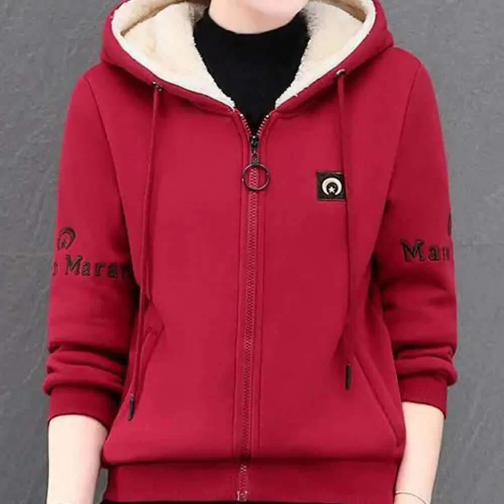 2 Pcs/ Hoodies Pants Hooded Plush Warm Drawstring Sports Coat Suit Tracksuit Women Running Set Jogger