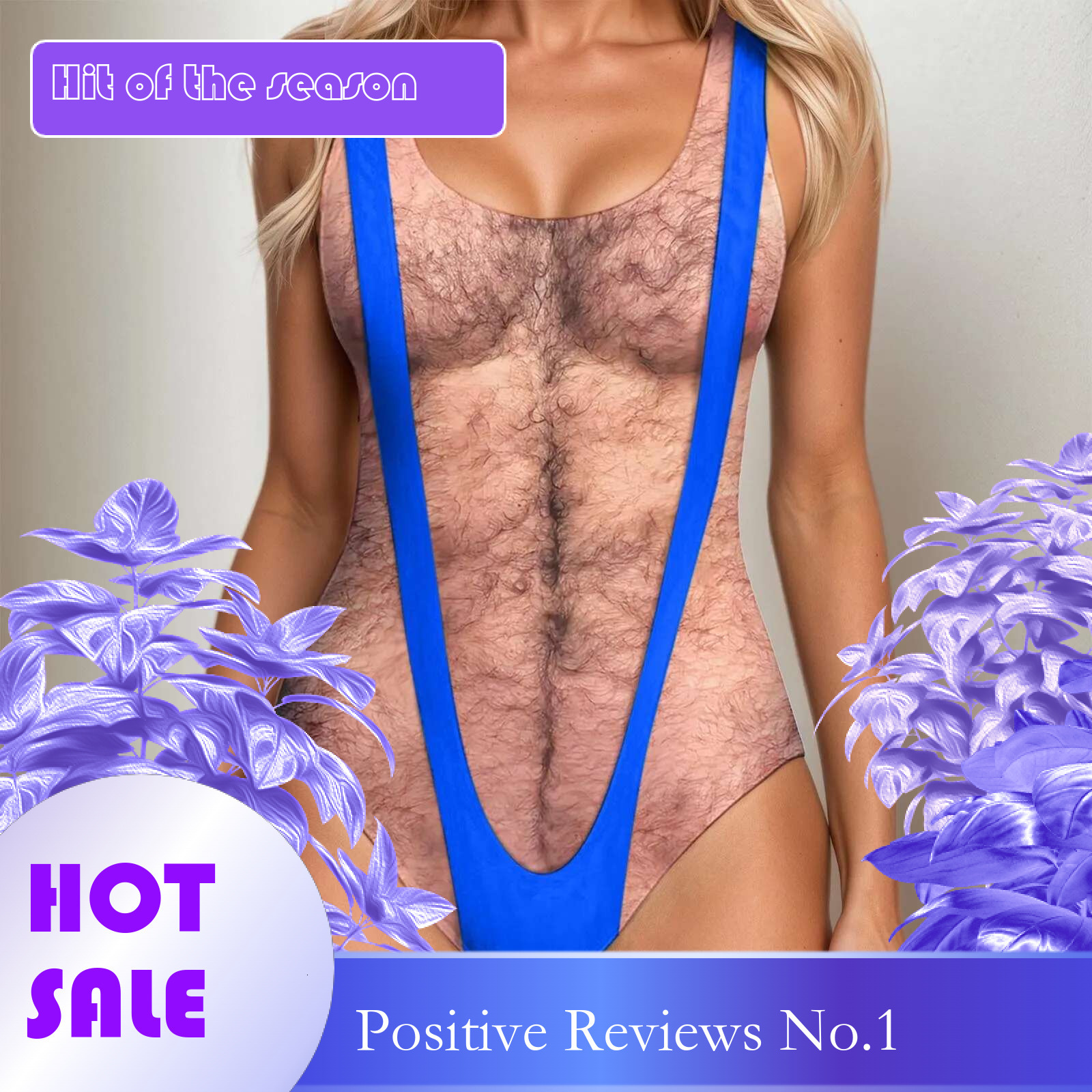 Dongdumaoyi Funny Printed One Piece Swimsuit Women Sexy Chest Hair Bathing Suit Summer Swimwear Beach Bather Woman