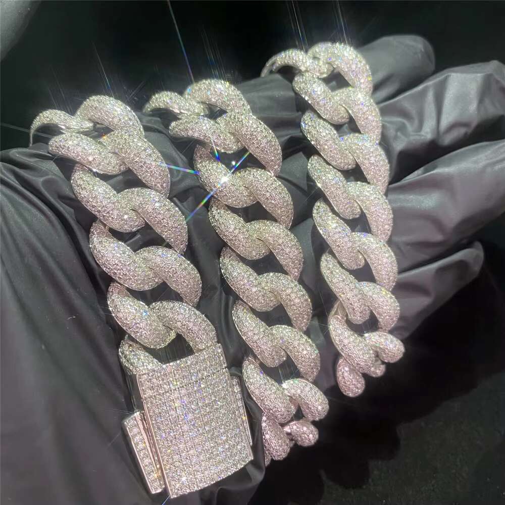 High Quality Iced Out Custom Men Jewelry Moissanite 18mm Cuban Chain 925 Sterling Silver Hip Hop Necklace