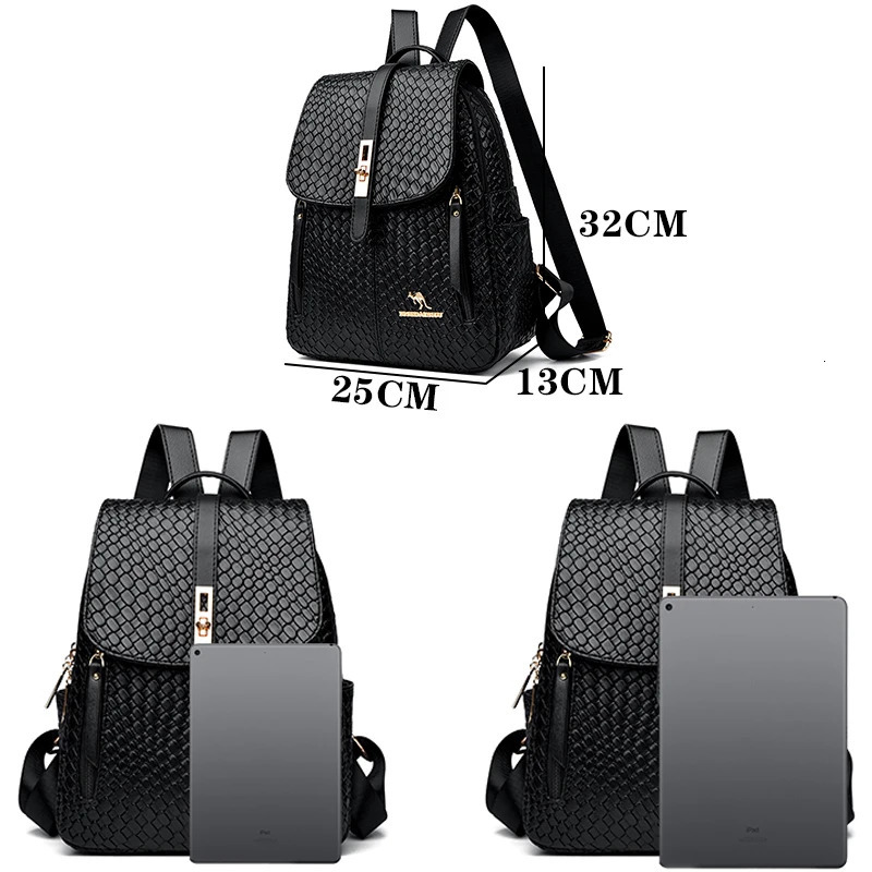 Women Leather Backpacks for Girls Sac A Dos Casual Daypack Black Vintage Backpack School Bags for Girls Mochila Rucksack 250407