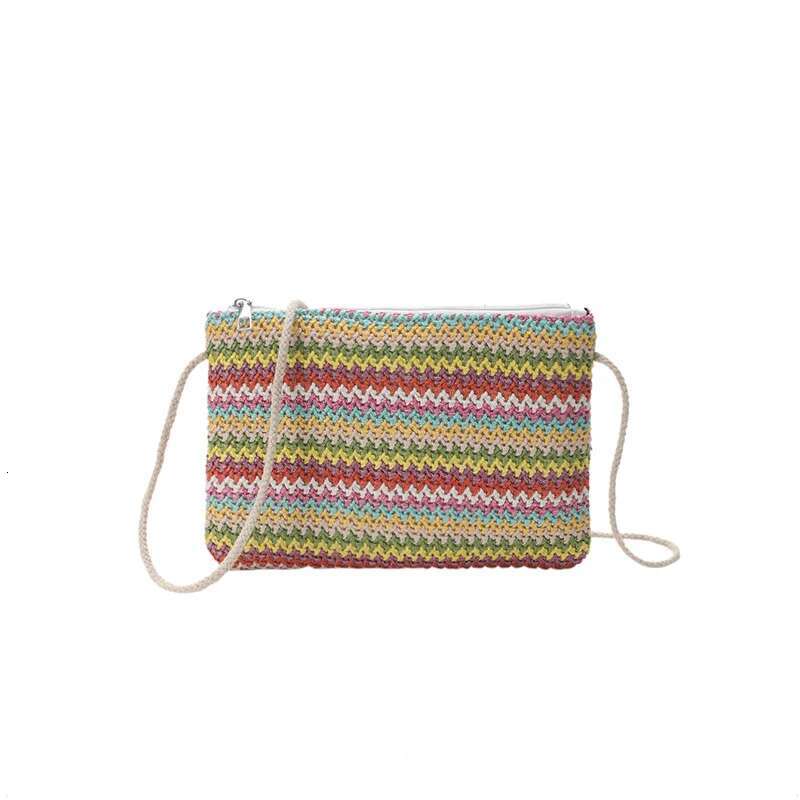 5Pcs Shoulder Bags Women Straw Colorful Square Large Capacity Beach Crossbody Bag Mix Color