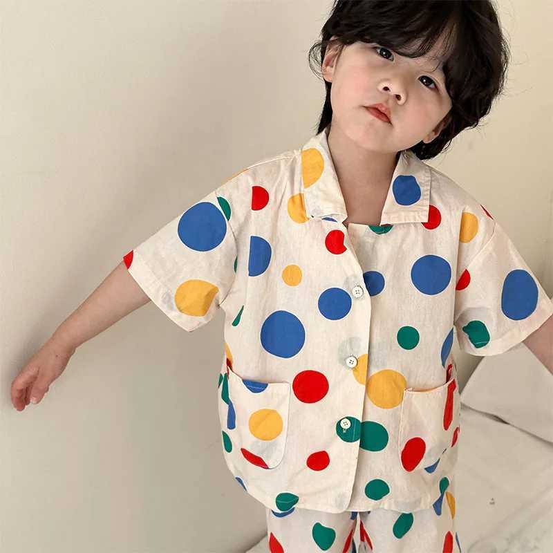 8845-1 Brothers and sisters Clothing 2024 Summer New Polka Dot Cotton Girls Dress or Boys Set Short Sleeve Top+Short Sleeve Two Piece Set S2548