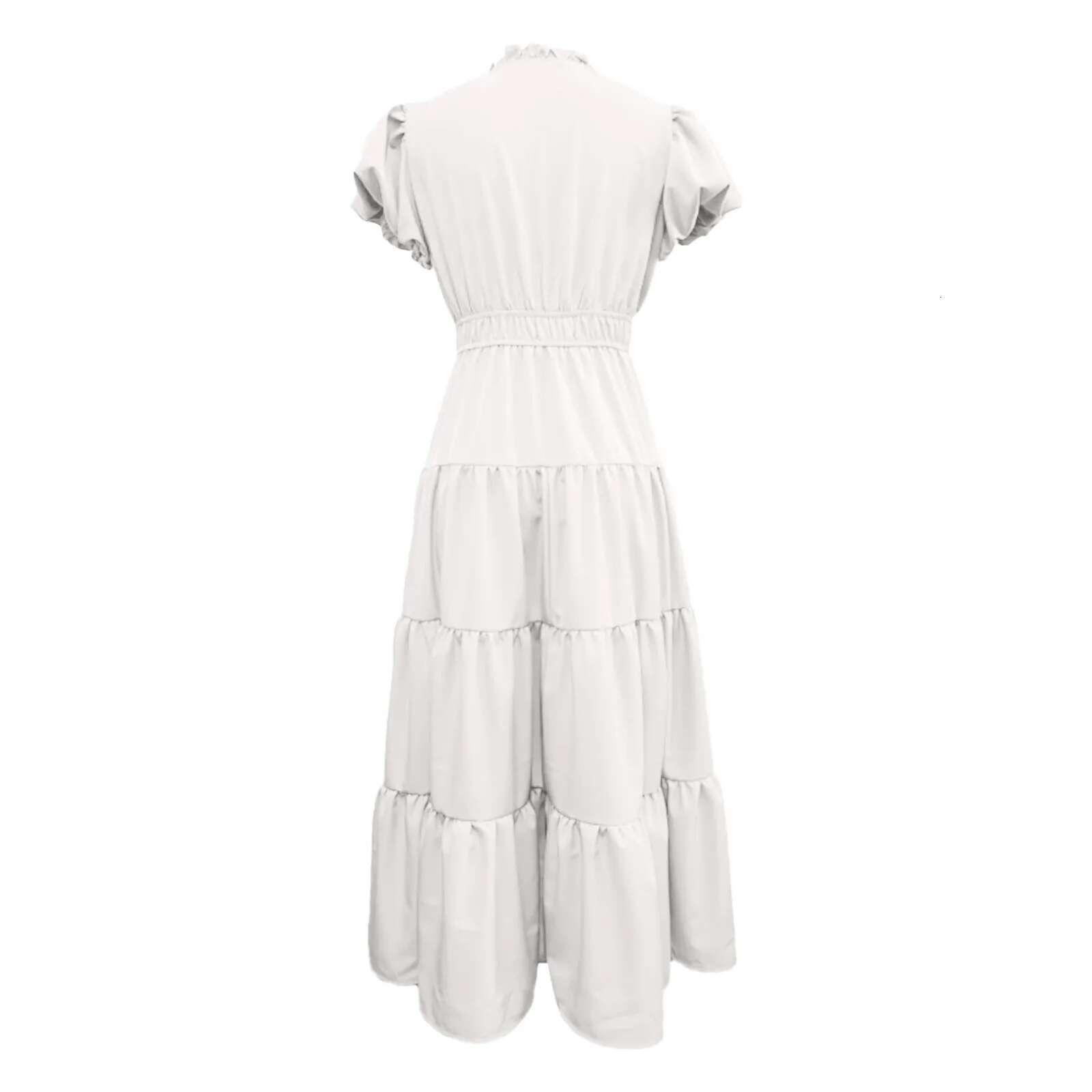 Dongdumaoyi Womens Summer Ruffle Sleeve Maxi Dress Bohemian Casual Flowy Layered Beach Solid Color V Neck Dresses Vestidos