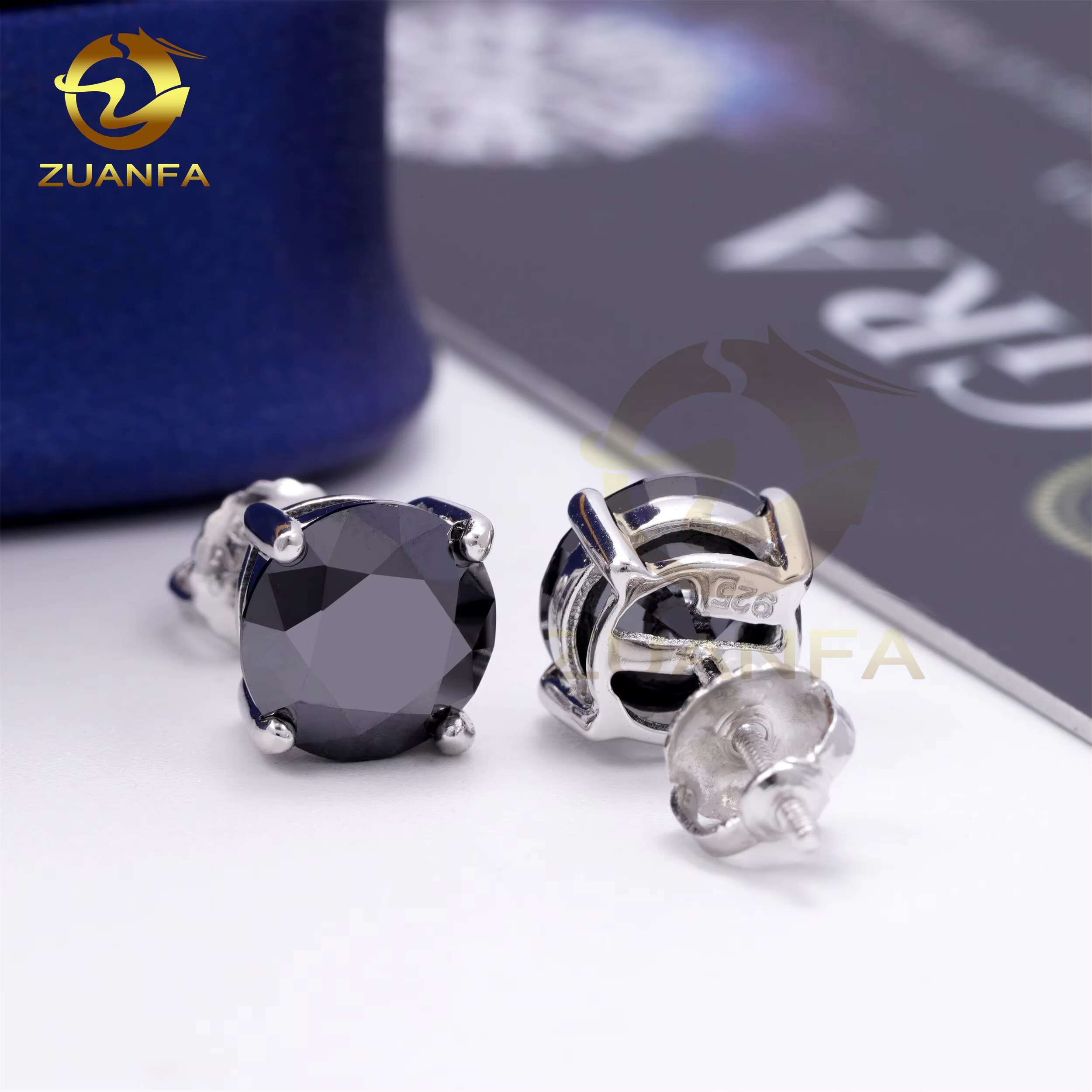 GRA Black Moissanite Stud Earrings 925 Sterling Silver Gold Plated Fine Jewelry Moissanite Screw Back Earrings Ready to Ship