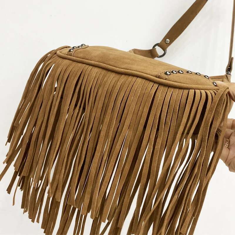 Bohemian Faux Suede Saddle Bags For Women Designer Handbags And Purses 2024 New In Vintage Tassel Small Underarm Shoulder