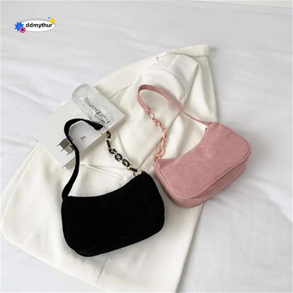 Fashion Vintage Handbags Women Autumn Winter Corduroy Underarm Bag Zipper Shoulder Small Bags Female Soft Casual Clutch Handbag ddmythur