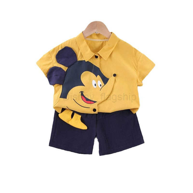 Disney 2023 New Childrens Clothing Baby Summer Western Style Three Dimensional Mouse Cartoon Short Sleeve Shirt Two Piece Set Mens ClothingXJ250409