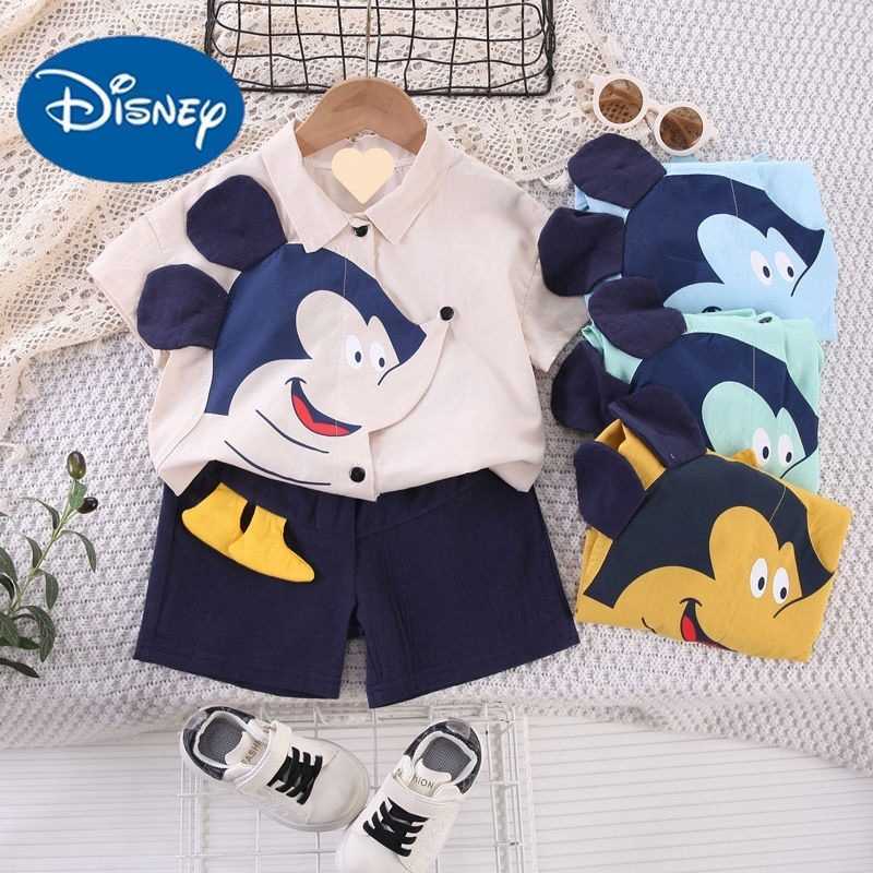 Disney 2023 New Childrens Clothing Baby Summer Western Style Three Dimensional Mouse Cartoon Short Sleeve Shirt Two Piece Set Mens ClothingXJ250409