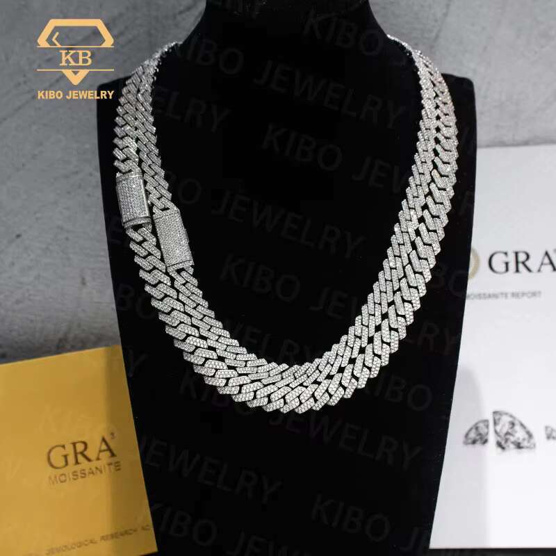 12mm Mossanite Cuban Link Chain Custom Clasp Iced Out 925 Sterling Silver 2 Rows Hiphop Moissanite Cuban Link Chain