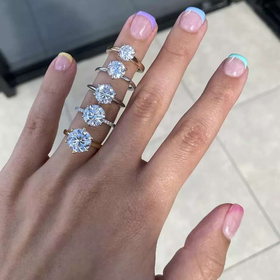 High Quality Moissanite VVS Diamond Wedding Ring Solitaire Gold 9K 10K 14K 18K 2CT DEF Color Stable Hot Sale Fancy Pattern