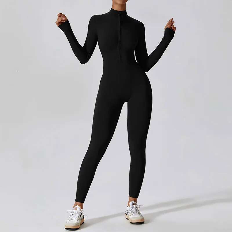 Women Jumpsuits One-Piece Suit Zipper Long Sleeved Yoga Set Gym Push Up Workout Clothes Fiess Bodysuit Tight fitting Tracksuit