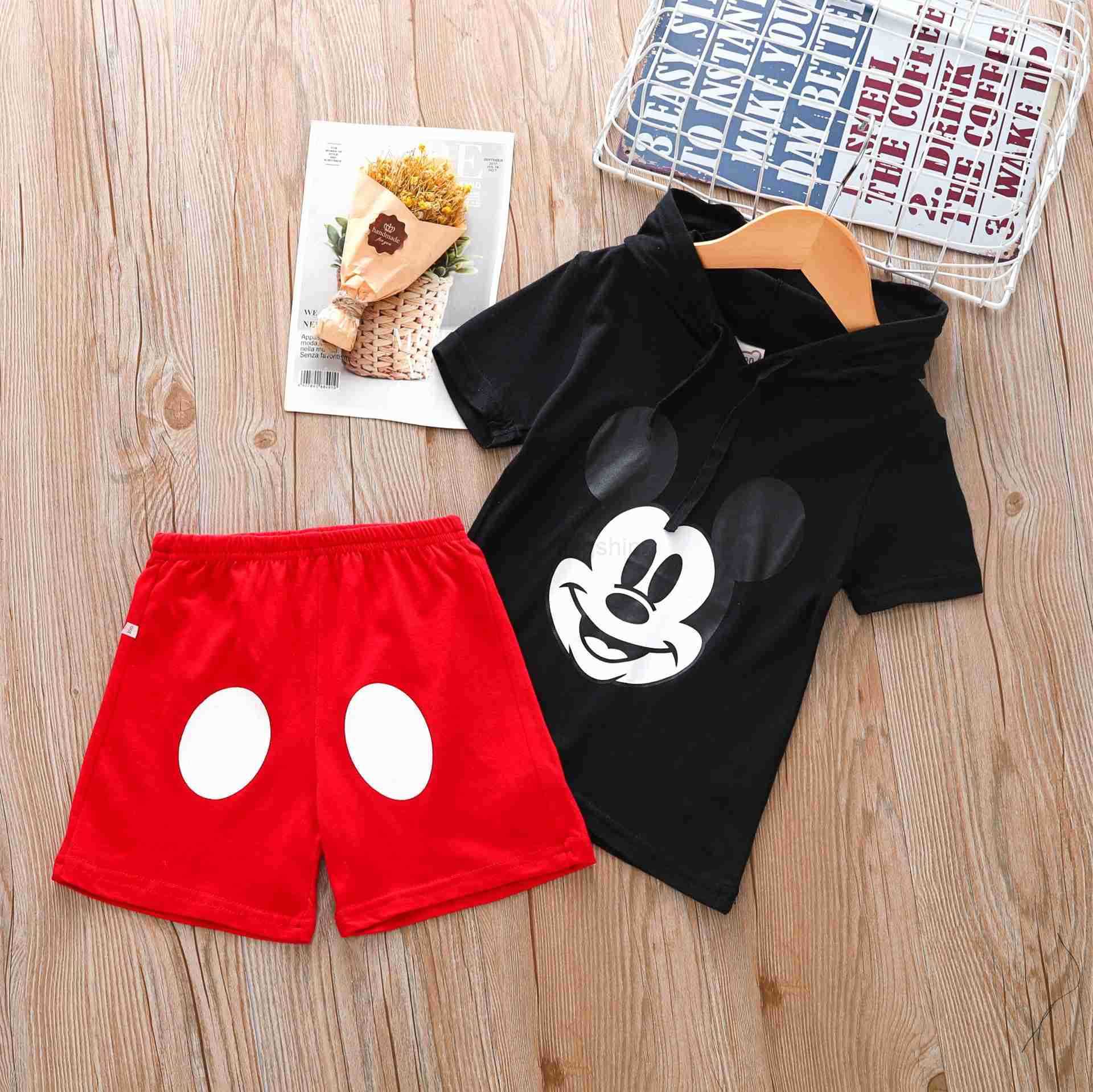 Disney Summer style new boy and girl Mickey Mouse hooded short sleeved shorts skirt set two-piece kindergarten uniformXJ250409