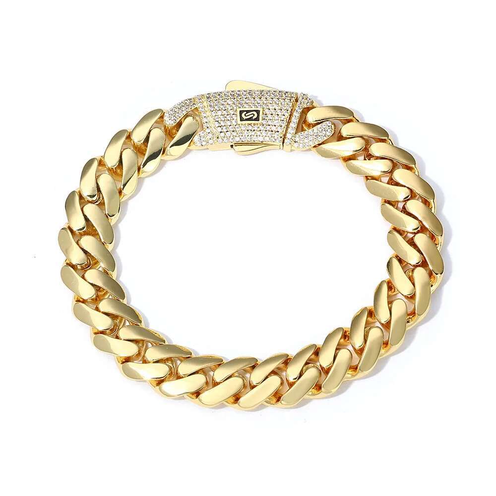 ESKEEM Iced Diamond Clasp Flat 12mm Miami Cuban Link Chain 14K Gold Plated Thick Solid Cuban Link Chain Hip Hop Jewelry for Men