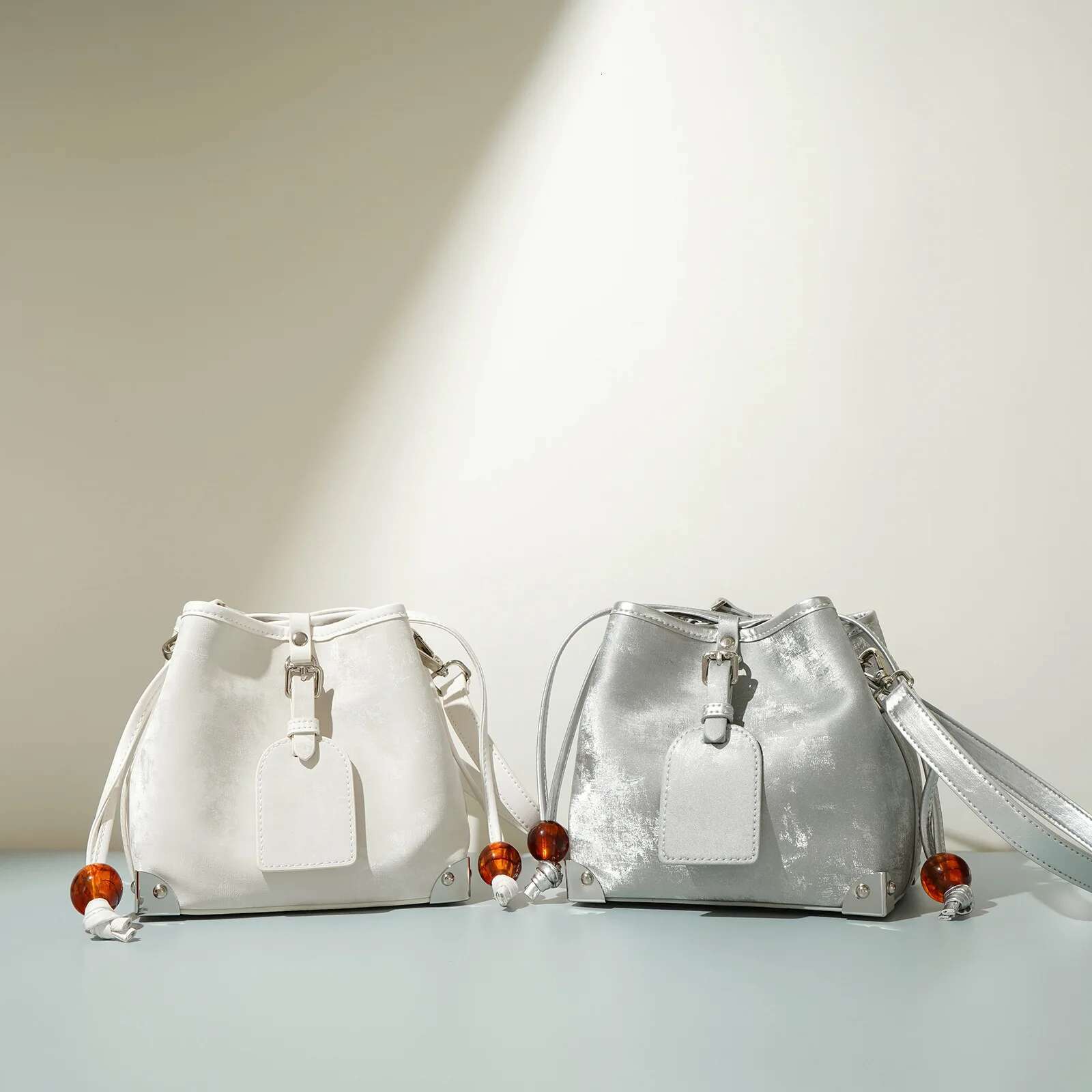 Design Satin Women Purses Handbags Fashion Bucket Bag Genuine Leather Woman Shoulder Crossbody Bags