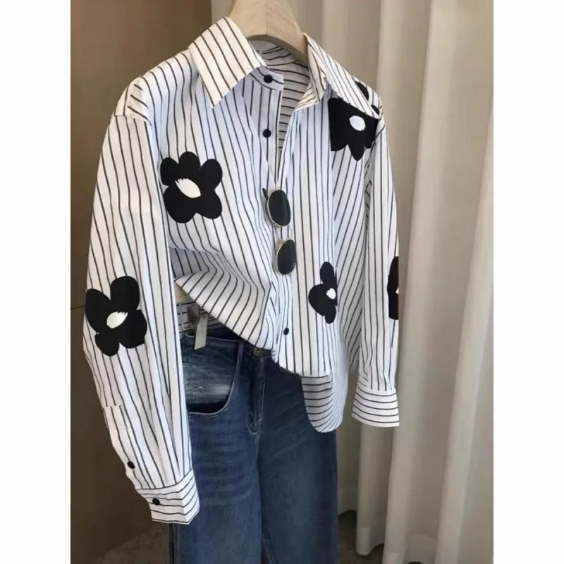 springsummer niche n striped printed loose long sleeved womens casual jacket 250409