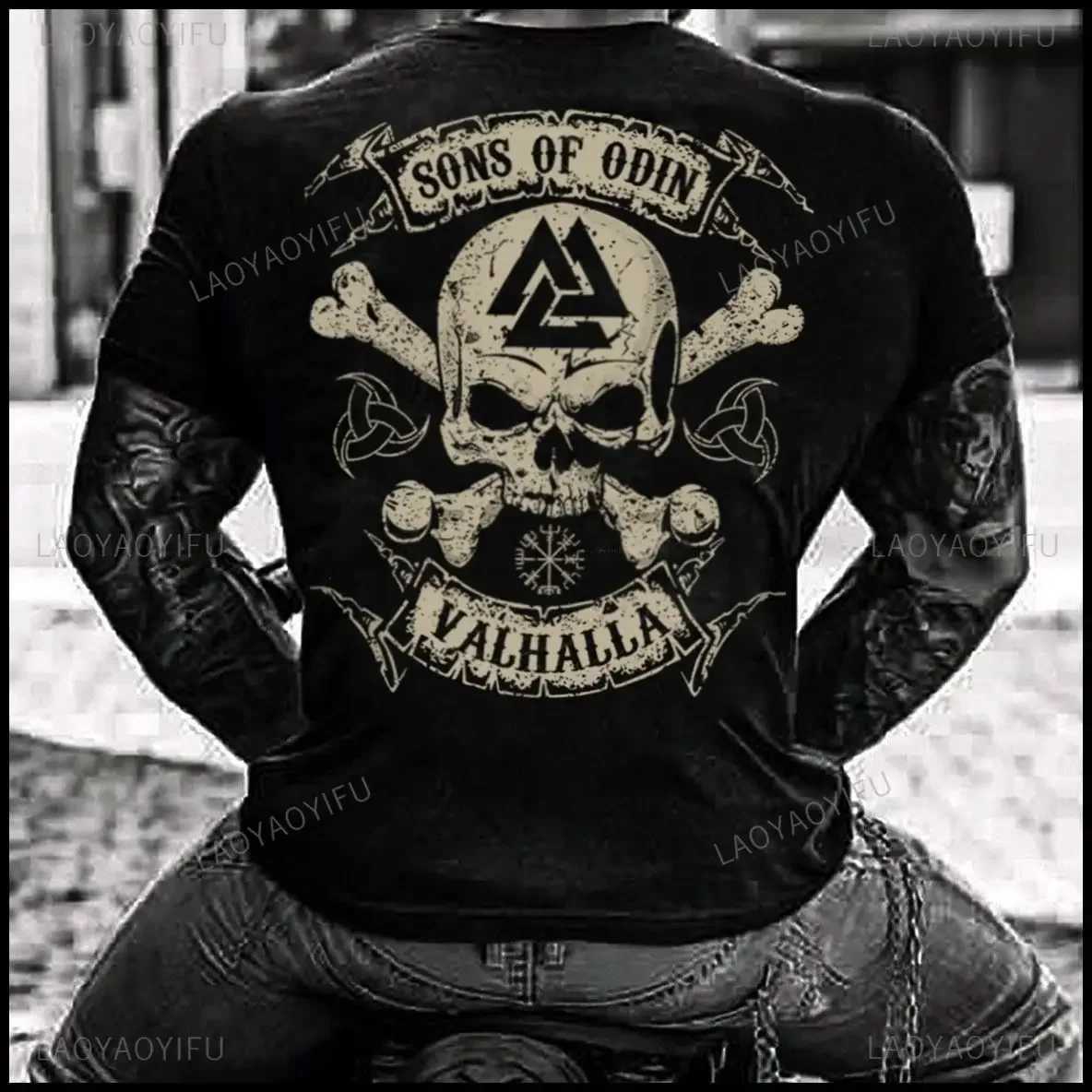 Viking Blood High Quality 100% Cotton Mens Short Sleeve Viking Legend T-shirt Retro Classic T-shirt Valhalla Odin TopXJ250409