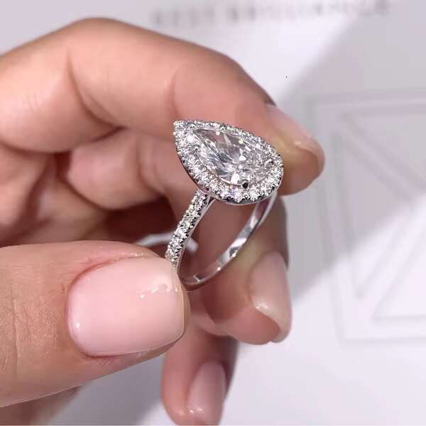 Handmade Custom 14k White Gold With 1ct Pear Cut Moissanite Diamond Eternity Engagement Ring