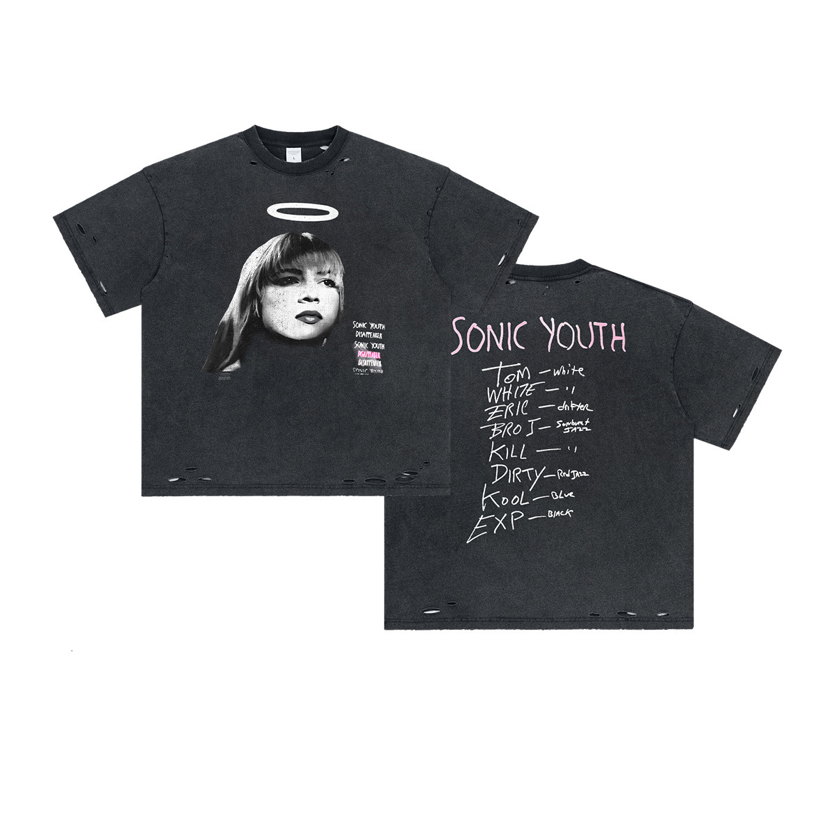 2025 Summer New Product Washing Destruction Direct Spray Printed Short Sleeve Street Dark Leisure Loose T-shirt Men