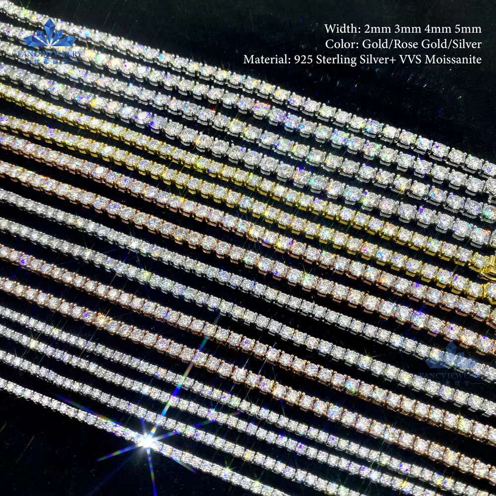 100% Pass Diamond Tester GRA 18K Real Gold Plated 3MM 4MM 5MM D Moissanite Jewelry Tennis Chain Necklace for Men Women