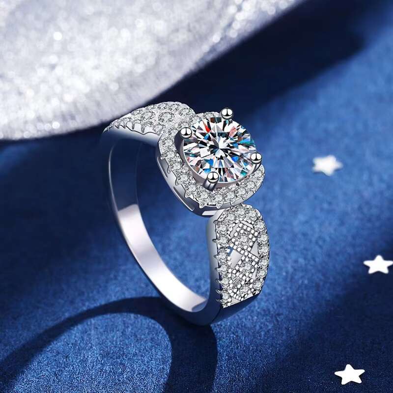 Wholesale Custom Jewelry VVS 1ct Brilliant Cut Moissanite Diamond Wedding S925 Sterling Silver Rings for Women Engagement Gift