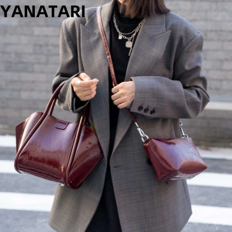 YANATARI Genuine Leather Woman Shoulder Handbags Ladies Crossbody Bags Designer Minimalism Cowhide Bucket Bag