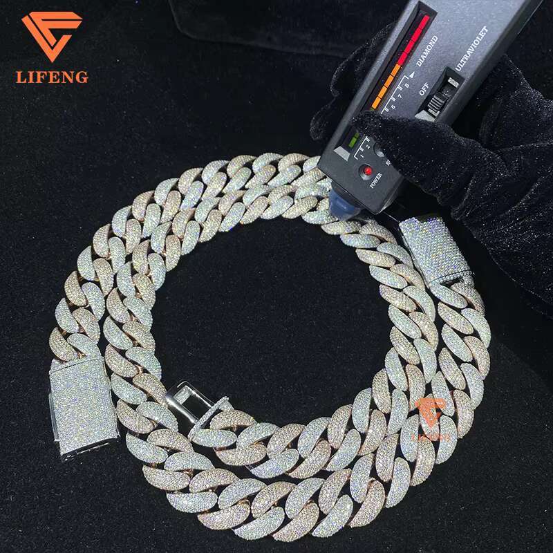 Custom Design Mens 18mm Two-Tone Rose Gold Plated Bubble Cuban Link Chain Necklace S925 With D VVS1 Moissanite Diamond for Gift