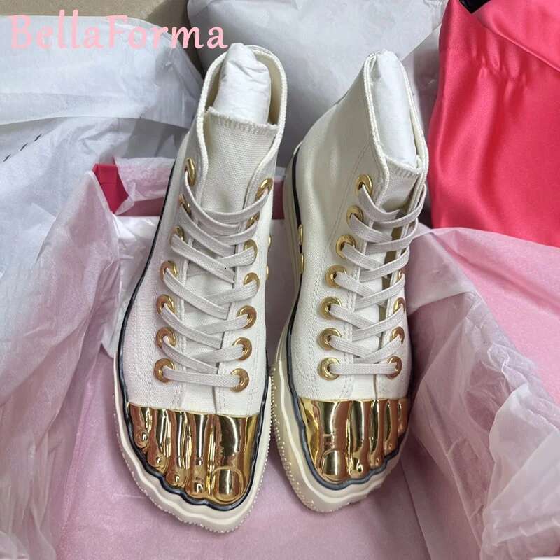 Pre-Sale Gold Toe Canvas Lovers Shoes DIY Original Low Top Casual Metal Splicing Unique Niche Design Black Footprint Sneaker New