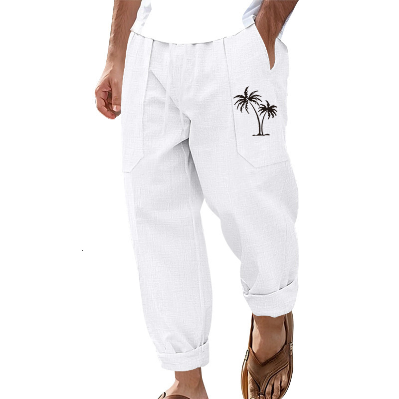 2025 New Designer Men Shorts New Fashionable Casual Beach For Men With Coconut Tree Print Cotton Linen Loose Pants