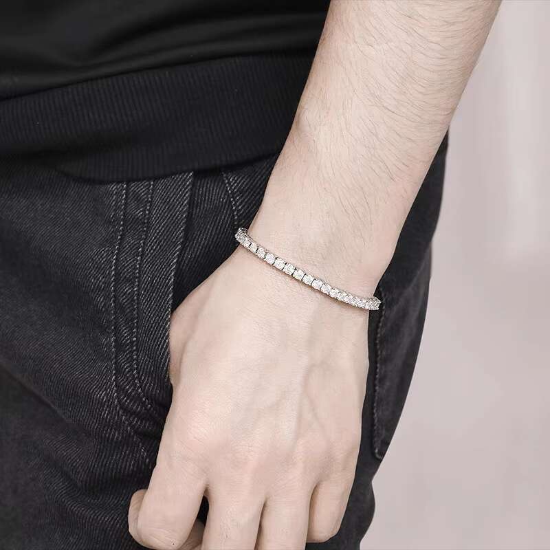 Fine 4mm Moissanite Bracelet for Men and Women Couples S925 Sterling Silver Moissanite Tennis Bracelet