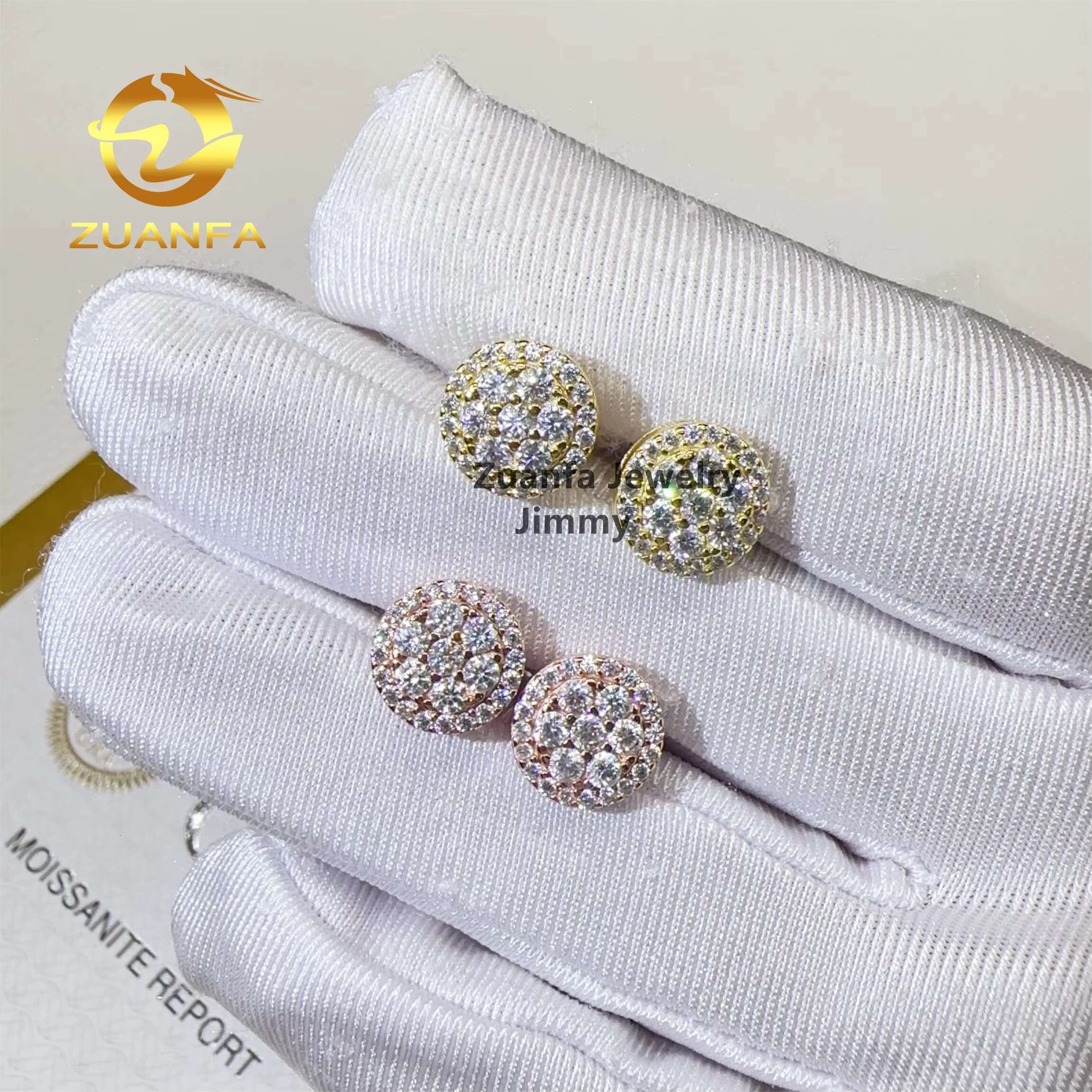 Stylish Luxury Rapper Jewelry in Stock Iced Out Hip Hop Sterling Silver S925 Vvs1 Moissanite Diamond Stud Earrings Men