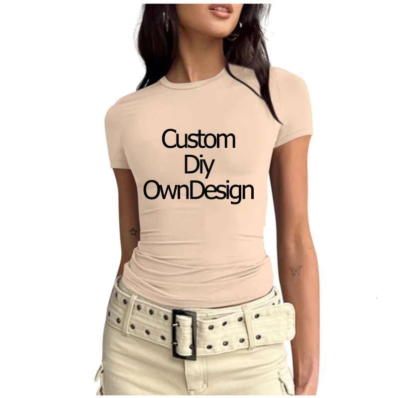 Custom Print Diy Design Women T-Shirt Solid Skinny O Neck Short Sleeve Casual Streetwear Simple Slim Fit Top Tees 2024