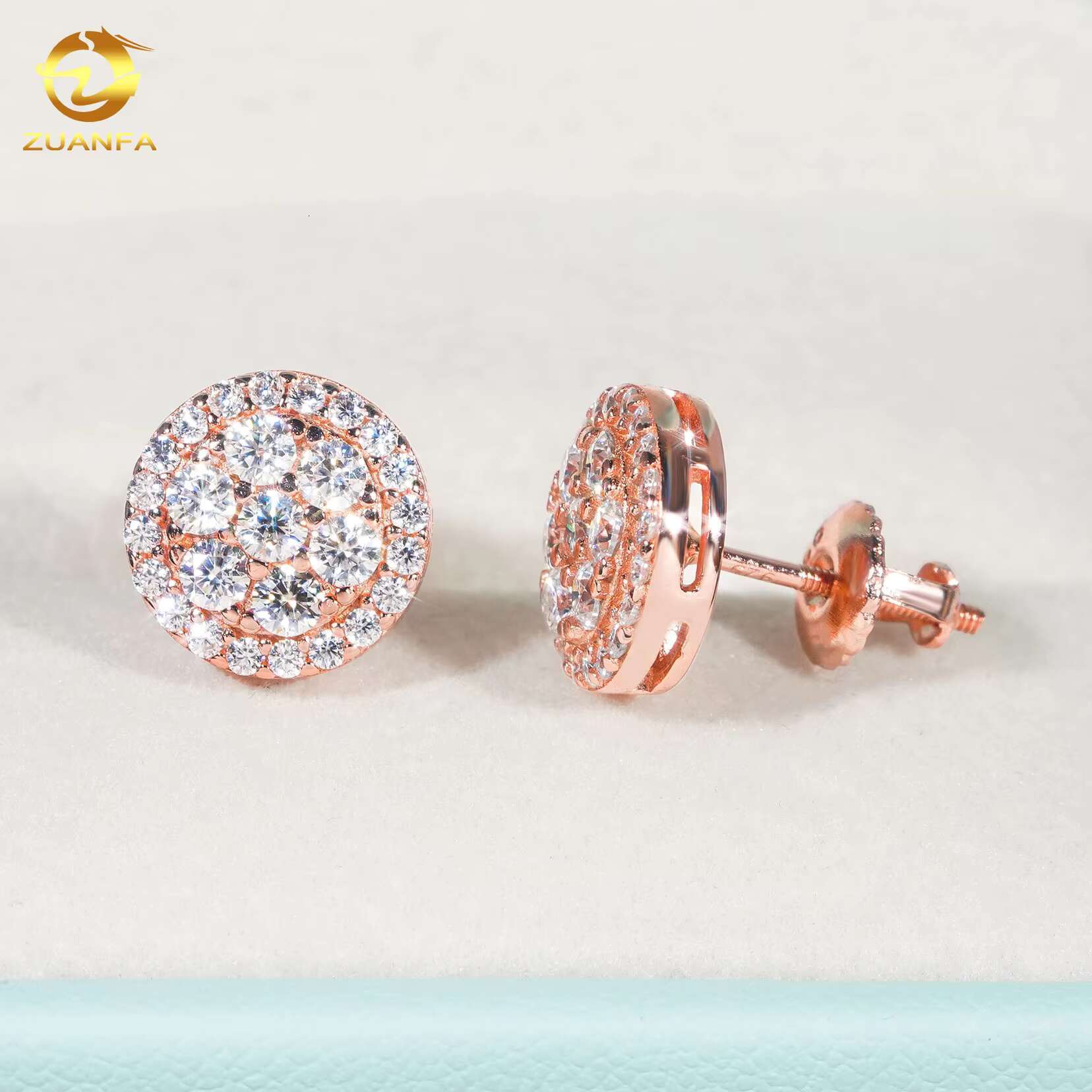 Wholesale VVS Diamond Earring Men Women Factory Price Solid Gold Plated Round Style Screw Back Moissanite Stud Earrings