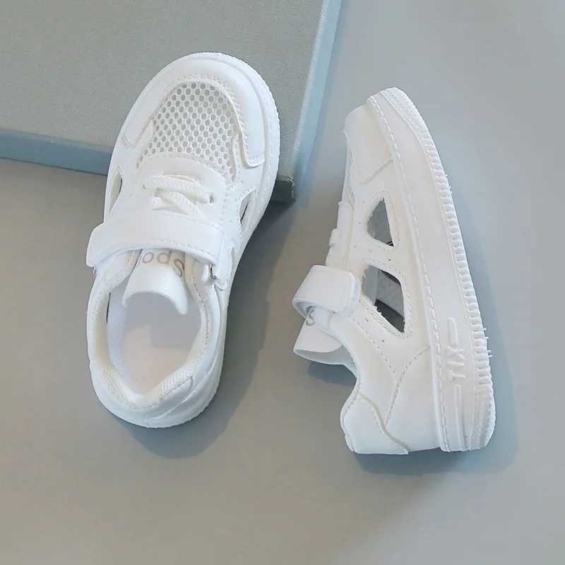 Childrens white shoes 2024 summer boys sports shoes mesh breathable board shoes girls hollow casual sports shoes soft soled childrens shoes X250409