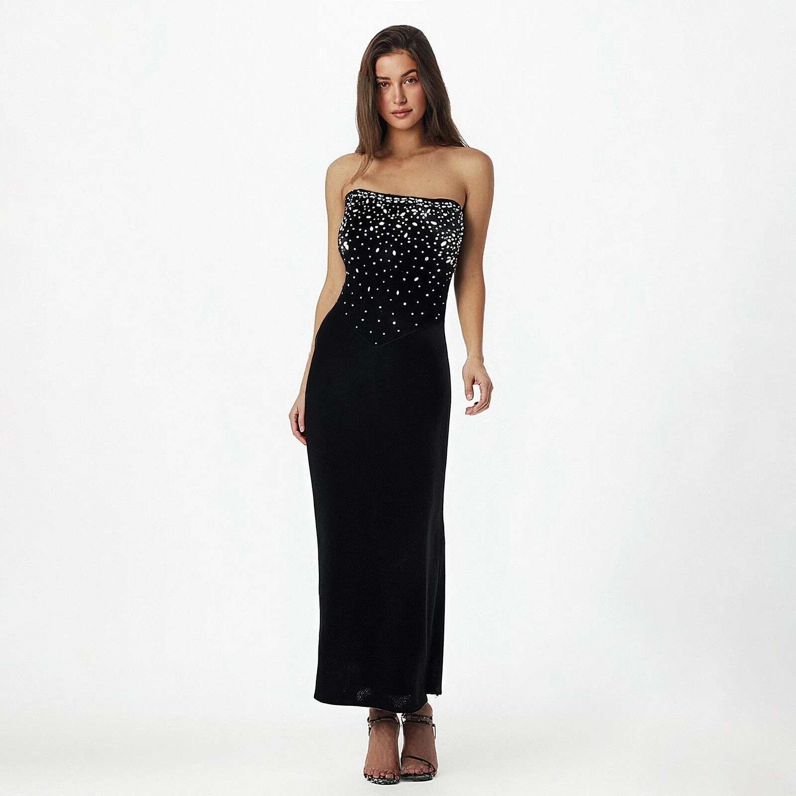Dongdumaoyi Glitter Crystal Rhinestones Party Long Dresses Women Luxury Birthday Sleevless Backless Strapless Sexy Dress Clubwear Gown