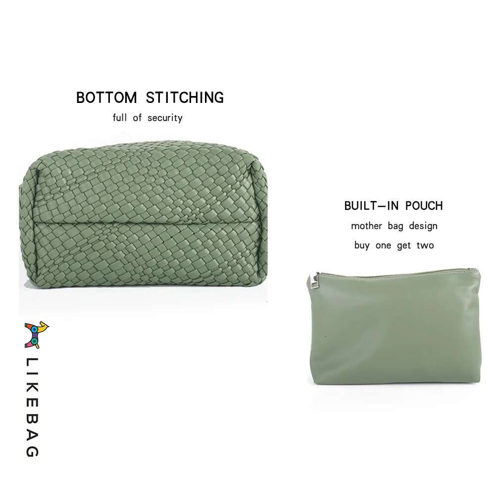 LIKEBAG Fashion Ladies Original Hand Double Wrist Handbag PU Leather Woven Women Large Capacity Handbag With Small Bag