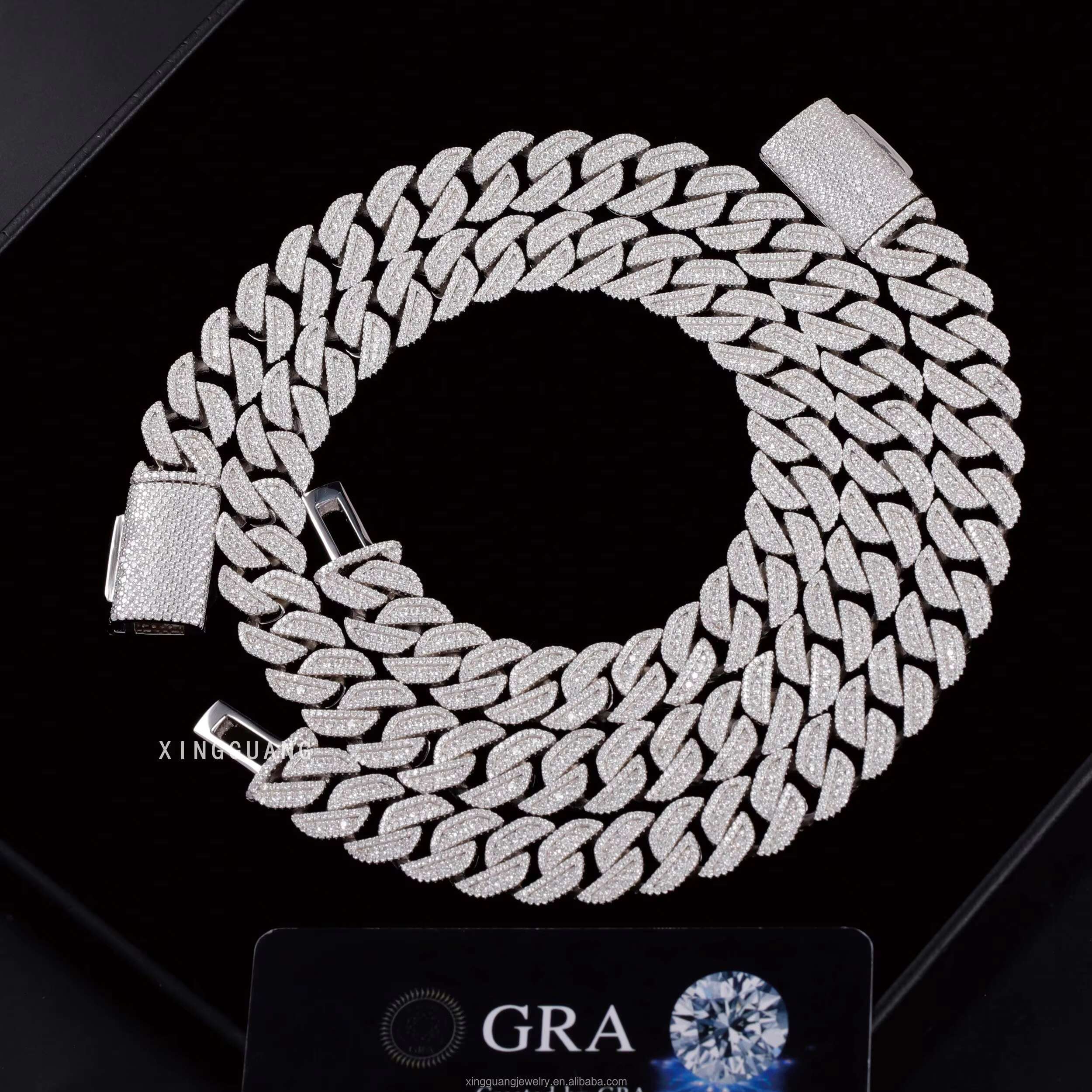 Pass Diamond Tester Moissanite Chain Necklace 13mm 15mm s925 Silver vvs Moissanite iced out Diamond Cuban link Chain