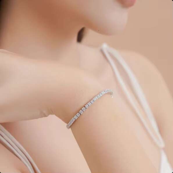 Loveher Unisex High-End Tennis Bracelet Shiny Silver Plated CZ Stone Iced Moissanite Diamond Fashion Chain Link Bracelet Brass