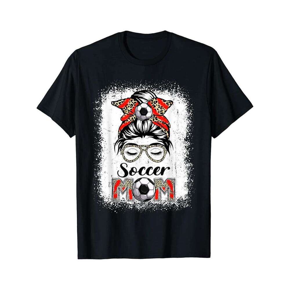 Designer T shirt Soccer Mom Game Day Messy Bun Leopard Mothers Day - 220g Tshits