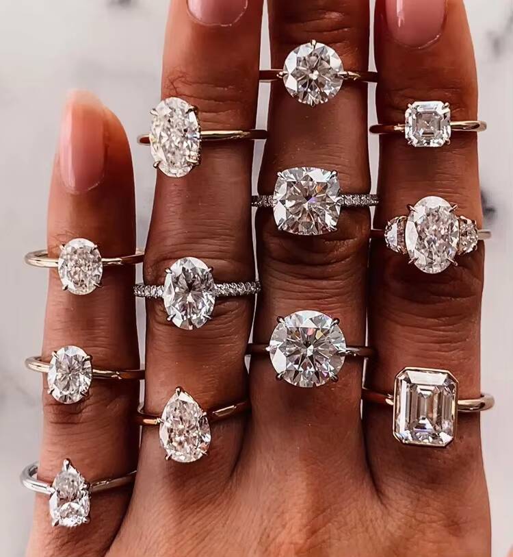 Simple Design 5 Prongs Setting 2ct Pear Cut Moissanite 14K White Solid Gold Engagement Rings