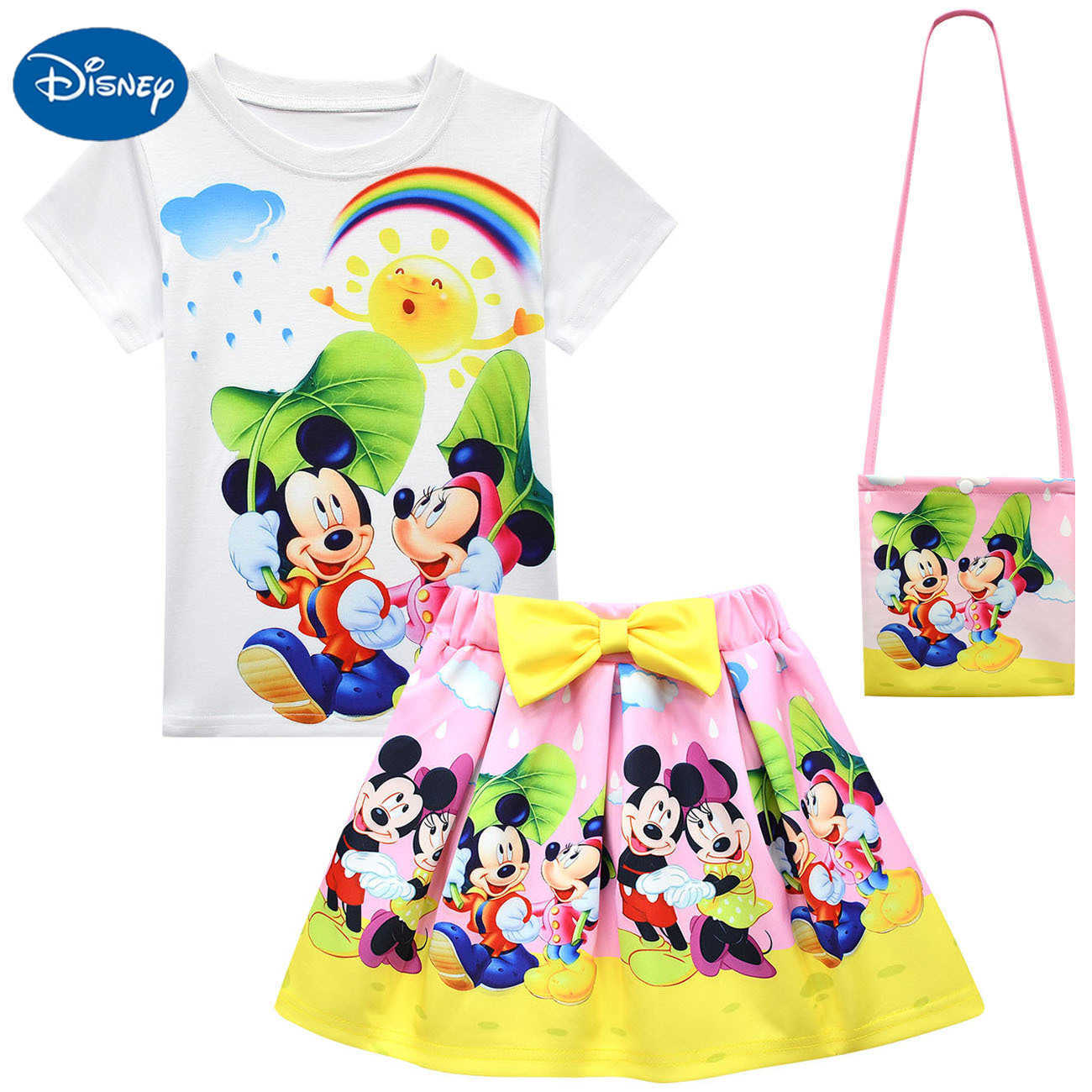 Disney Mickey and Minnie childrens set dress girls three piece set short sleeved skirt bag pleated skirt 3534XJ250409