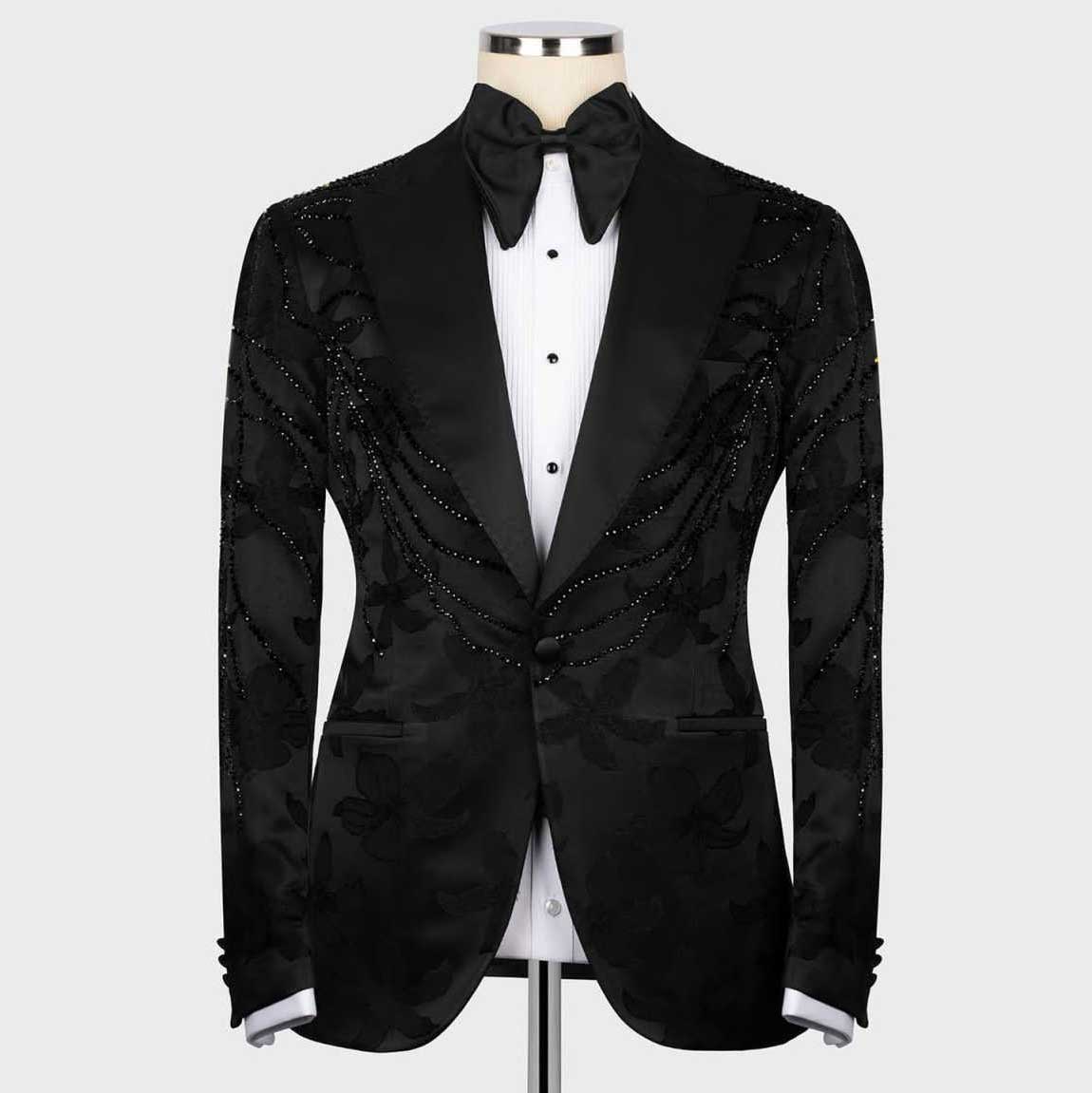 Fashion Show Party Suit Wedding Men Suit Crystal Appliques 2-PCS Closure collar Coat Pants Tailor-Made Groom Wear Groomsman Formal Occasions Size Cust