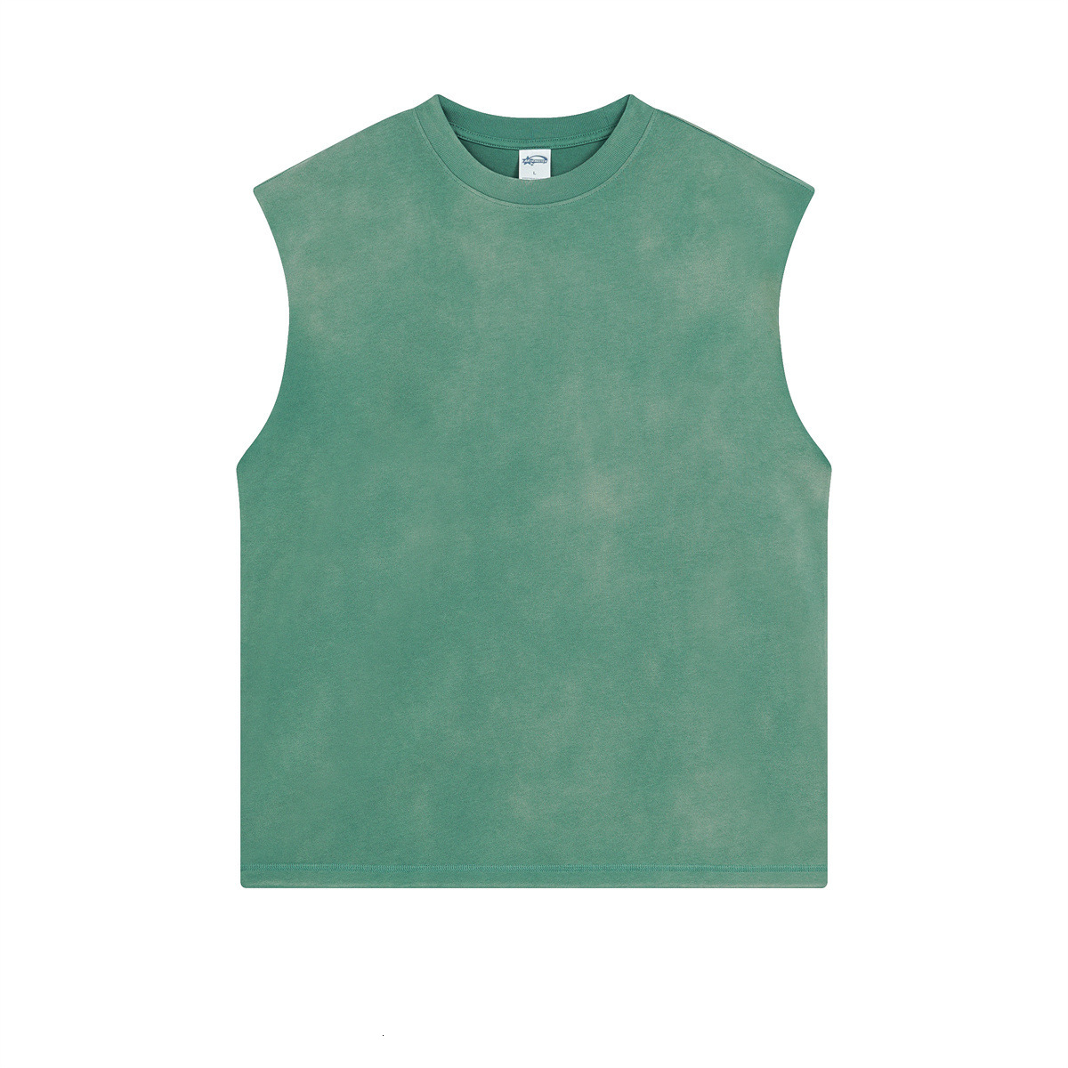 2025 Summer Pure Cotton Spray Dyeing Used T-shirt Men's Sports Shoulder Trendy Brand Loose Sleeveless Tank Top for Men